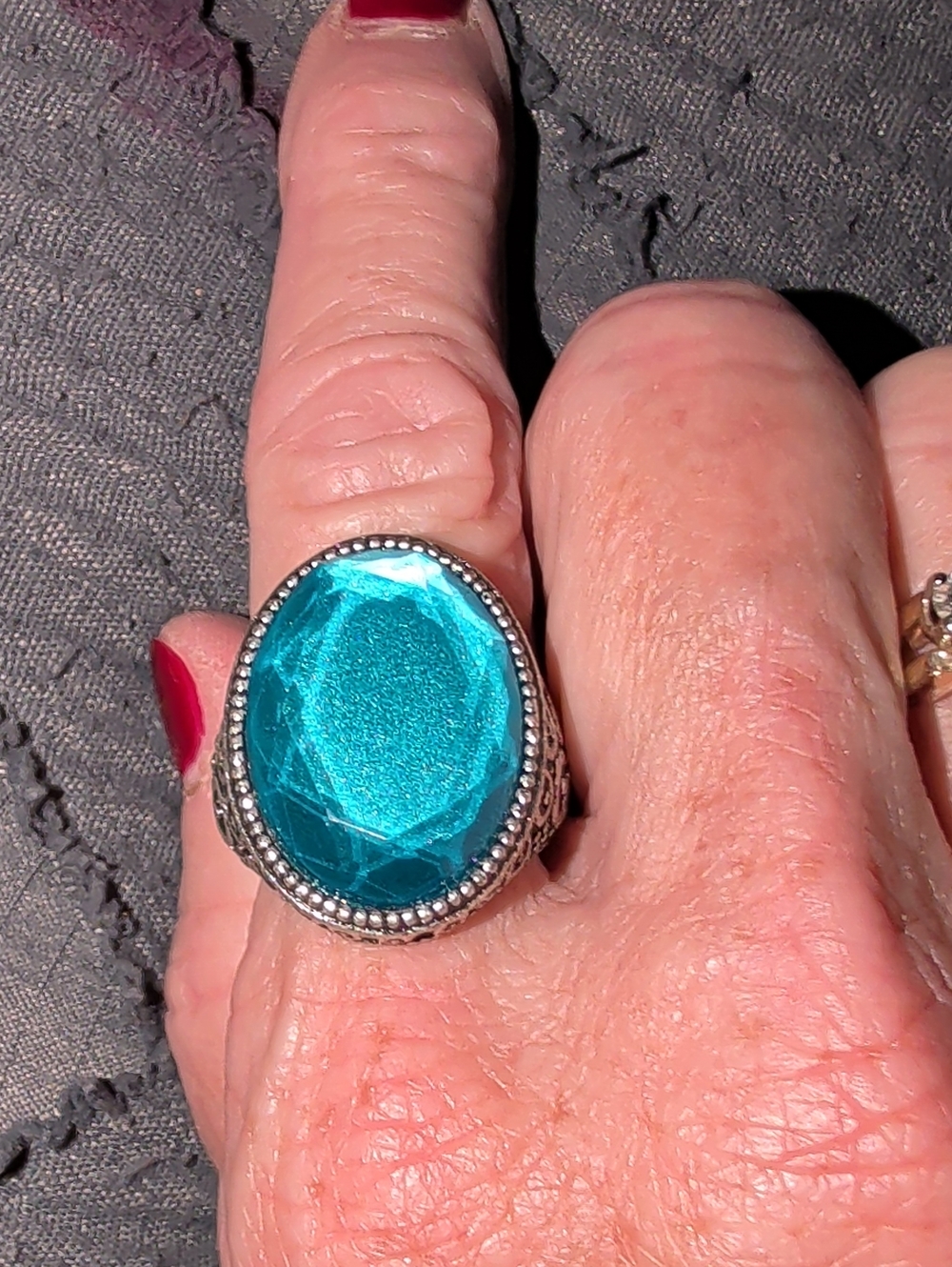 Turquoise Oval Silver-Trim Statement Ring - Women Jewelry